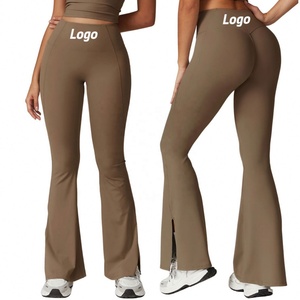 Pantalon de yoga évasé taille haute personnalisé avec logo pour femme – <span class=keywords><strong>Legging</strong></span> de sport extensible coupe bootcut pour l'entraînement et la gym - Product Image 3