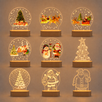 Veilleuse LED de Noël 2026 alimentée par USB, panneau acrylique, base en bois, lumière chaude, certifiée CE, ensemble cadeau de décoration de Noël pour la maison