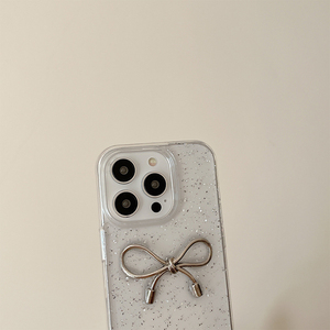 Custodia per <span class=keywords><strong>iPhone</strong></span> 14, 15 Pro Max, 13, 12, 11, <span class=keywords><strong>Xs</strong></span> Max, <span class=keywords><strong>iPhone</strong></span> 16, 17 in Stile Coreano Semplice con Fiocco Trasparente in Resina Epossidica Glitterata - Product Image 6