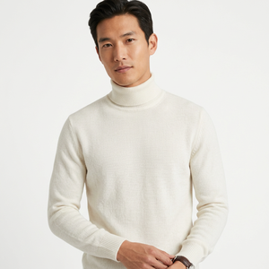 100% Cotton <b>Men</b> White Solid Full Sleeve <b>Turtleneck</b> <b>Sweater</b> Winter Casual Knitted Pullover - Product Image 1