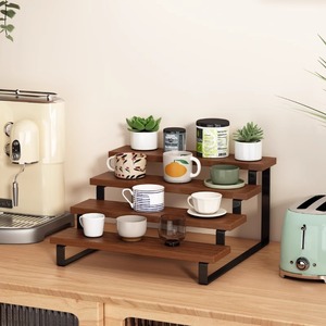 Cup <b>Storage</b> Rack Four Layers Wood Panel Multifunctional <b>Kitchen</b> Tableware Organizer Standing Type - Product Image 1