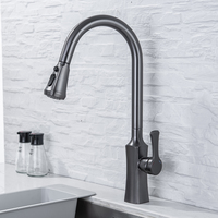 Robinet de cuisine en métal à canon moderne et élégant à montage monotrou avec fonction de pulvérisation extractible et mélangeur d'eau chaude/froide