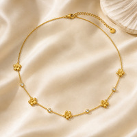 Gelang Wanita OZE Cross-Border Stainless Steel Gaya Instagram Desain Bunga Bertabur Berlian dengan Lapisan Emas 18K