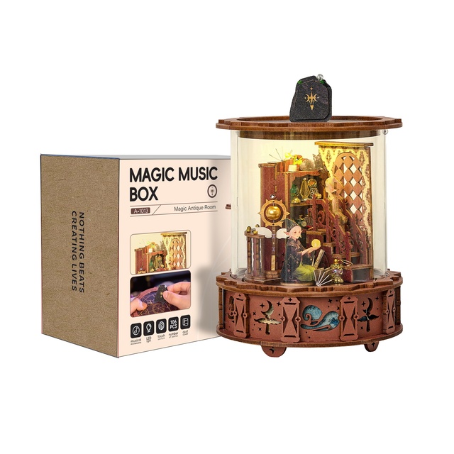 IIECREATE Wooden Music Box Miniature House Kit 3d Wooden Puzzle Wooden Music Toys 3d Puzzles for Adults