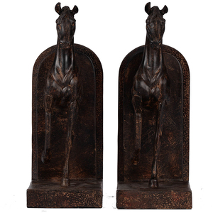 Fermalibri a forma di cavallo da trotto (S/2) 5x4x10.5 pollici, finitura bronzo, accessorio decorativo per casa e ufficio - Product Image 5