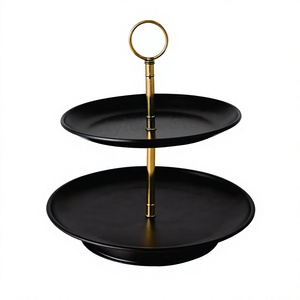Soporte Redondo de Dos Niveles para Pasteles de Acero Inoxidable Negro, Bandeja para Servir Postres, Bodas, Cumpleaños, Fiestas de Té - Product Image 2