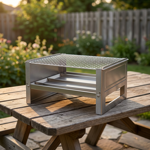 Stainless Steel Charcoal BBQ <b>Grill</b> Portable Outdoor Folding <b>Grill</b> with <b>Mesh</b> Grid and Storage Shelf - Product Image 3