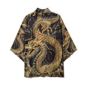 Dragon Print Yukata Hommes Femmes Mode Cardigan Loose Blouse Haori <span class=keywords><strong>Obi</strong></span> Japanese Cosplay Kimono Made Polyester for Harajuku - Product Image 6