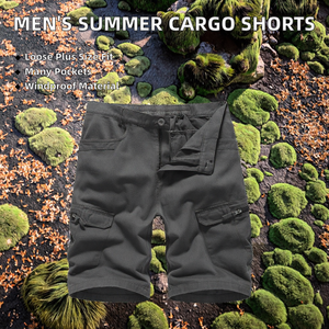 Men's Cargo Shorts Solid Color Mid Waist Elastic Band Multiple Pockets Casual Style 100% Cotton Canvas Fabric Breathable - Product Image 2