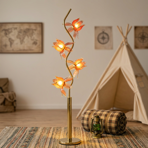 Ornamental Lotus <b>Floor</b> <b>Lamp</b> 4 Blooms Acrylic Petal Shade Golden S Pole Hotel Lobby Decor Standing <b>Lamp</b> - Product Image 2