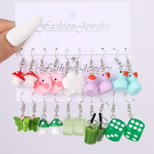 Moda simpatico cartone animato frutta a forma di animale colorato in acrilico orecchini creativi latte tè gelato con ciondolo orecchini da donna gioielli - Product Image 2
