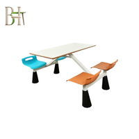 En stock : Ensemble table et chaises intégrées 4 places pour cantine universitaire