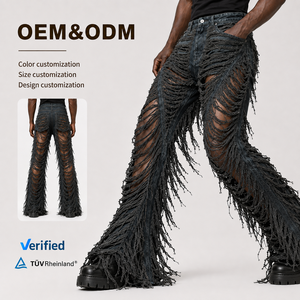 <span class=keywords><strong>Jeans</strong></span> Strappati Estremi da Uomo con Orlo Sfilacciato e Frange, Prezzo di Fabbrica OEM ODM, Basso MOQ - Product Image 2
