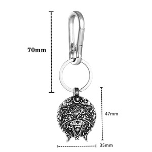 Viking Wolf Head <b>Keychain</b> Metal Engraved Pendant Zinc Alloy Outdoor Keyring Leather Carabiner Jewelry Unisex Gift - Product Image 2