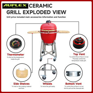 Auplex Nieuw Ontwerp 13-29 Inch Multifunctionele BBQ <span class=keywords><strong>Rotisserie</strong></span> Temperatuurregeling Keramische Kamado Grill voor Buitengebruik - Product Image 5