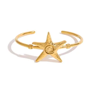 Venta caliente impermeable estrella de mar brazalete 18K chapado en oro pulsera inoxidable no deslustre brazalete joyería de moda - Product Image 4