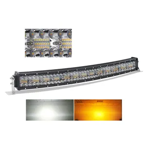 Off road 4X4 Curved LED Light Bar, Dual Color White Amber 3 Rows 22'' 32'' 42'' 50'' inch Strobe Flashing Barra Led 52" Curva