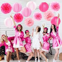 Décorations de fête rose vif - Lanternes en papier - Pompons - Guirlandes - Fournitures pour mariage, baby shower, enterrement de vie de jeune fille