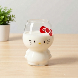 Copo de Suco, Leite, Café e Sorvete em Forma de Gato Transparente de 300ml, Copo de Vidro Personalizado Ecológico para Uso em Casa e Festas - Product Image 1