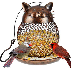 Haustier produkte Niedliche Katzen form Eichhörnchen Proof Bird feeder Garten Eisen Vogelfutter Spender Hängende Metall Vogel häuschen Für Wildvogel - Product Image 1