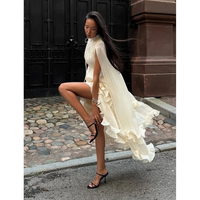 Robes d'été 2026 pour femme : Robes de vacances élégantes à col revers, col en V, sans manches, plissées, taille haute, chic, unies, à volants, longues