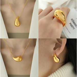 Water Drop Shape Gold Stud Earrings Zinc Alloy Women's Fashion Jewelry Set - Product Image 4