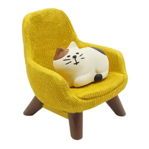 custom resin cute cartoon mini indoor decoration chairs sculpture with cat