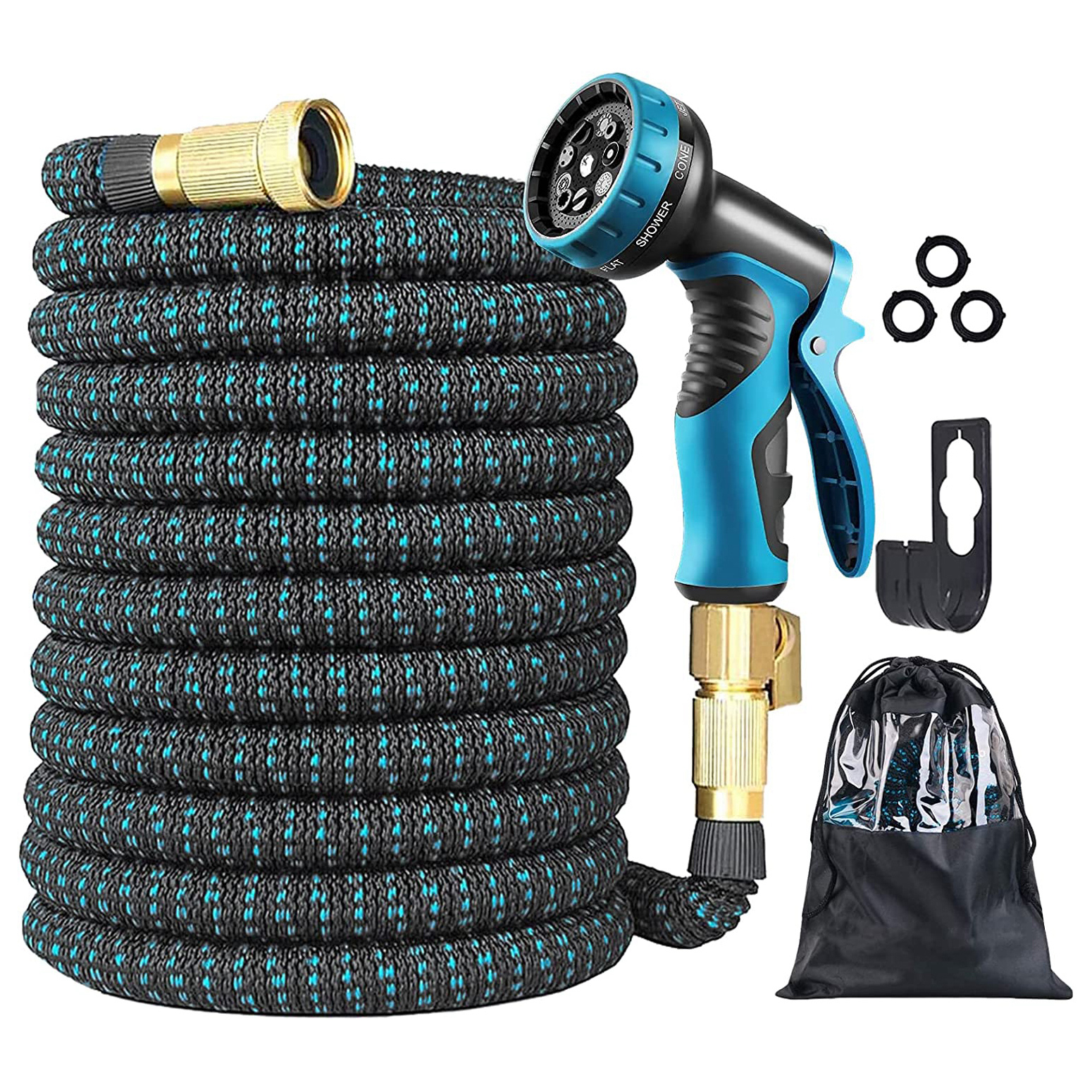 Трехслойный латексный резиновый 3750D тканевый выдвижной 3/4 ''Твердый латунный фитинг волшебный гибкий расширяемый садовый шланг