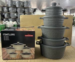 Ensemble <span class=keywords><strong>de</strong></span> 10 pièces <span class=keywords><strong>de</strong></span> casseroles et poêles entièrement en fonte, revêtement antiadhésif en granit, design en briques, casserole peu profonde, pour chef professionnel - Product Image 1