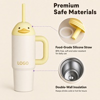 Bouteille isotherme en acier inoxydable à double paroi de 24/30/40 oz avec logo personnalisé, couvercle à motif animal et paille