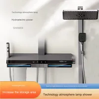 Ensemble de douche thermostatique avec panneau lumineux d'ambiance extra large, finition clavier de piano gris anthracite, en laiton poli, jet de pluie doux