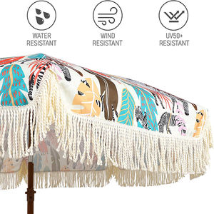 Cenefa de 7 pies para Patio, paraguas con borlas para exteriores, mesa de mercado para jardín, Playa - Product Image 4