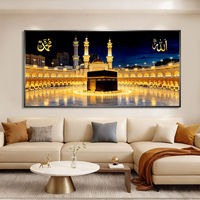 Décoration murale islamique moderne Kaaba avec cadre doré, art religieux pour la maison, peinture en porcelaine de cristal pour mosquée