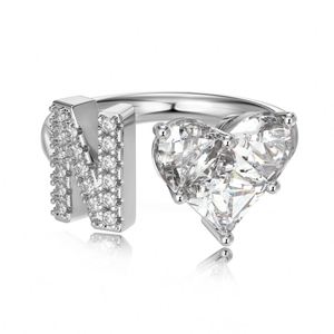 Anillos Apilables de Plata de Ley Dylam con Circonitas Cúbicas 5A, Anillos con Iniciales de Letras Mayúsculas en Forma de Corazón para Mujeres, Adolescentes y Niñas - Product Image 1