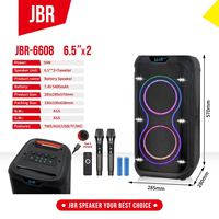 Enceinte extérieure JBR-6608 avec éclairage, deux haut-parleurs de 6,5 pouces, deux gros boutons, 7,4 V 50 W, télécommande, entrée AUX et microphone sans fil