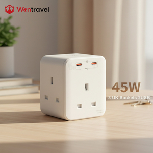 Wontravel - Extensor de Enchufe de Pared con 3 Puertos USB y Carga Rápida PD de 45 W, Enchufe de Pared USB con Múltiples Tomas de Corriente - Product Image 1