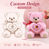 Ours en peluche personnalisé avec nœud en ruban, coussin cœur en peluche pour les acheteurs de boutiques et de magasins de cadeaux