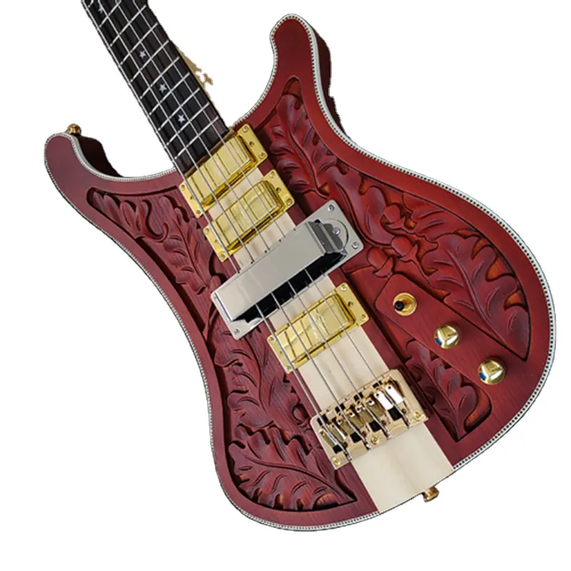 एक लाल नक्काशीदार शरीर के साथ पेशेवर इलेक्ट्रिक गिटार यह बहुत अच्छा लगता है और स्टॉक में एक सुंदर टोन मुक्त शिपिंग है।