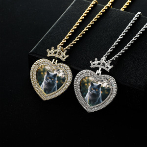Custom Bling Iced Diamonds 5A Zircon <strong>Crown</strong> Heart Memory Photo <strong>Necklace</strong> Fashion <strong>Pendant</strong> <strong>Necklaces</strong> - Product Image 1