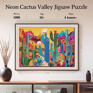 Puzzle néon Cactus du désert, puzzle artistique paysager tropical bohème avec succulentes, avec lettres au dos, jouet anti-stress pour adultes - Product Image 6