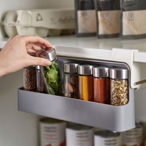 Wall Mounted Folding Kitchen Spice Rack Organizer with Adjustable Shelf <b>Plastic</b> Material Multifunction <b>Storage</b> for Home Use Gray - Product Image 3