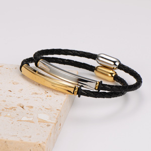<span class=keywords><strong>Bracelet</strong></span> en cuir simple avec fermoir <span class=keywords><strong>magnétique</strong></span> en acier inoxydable personnalisable pour gravure au laser - Product Image 5