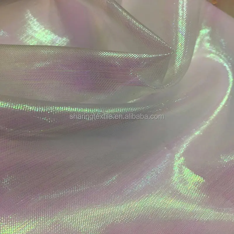 Stocklot कपड़े के लिए पॉलिएस्टर नायलॉन चमकदार रंगीन इंद्रधनुष इंद्रधनुषी क्रिस्टल Organza कपड़े शादी की पोशाक पोशाक