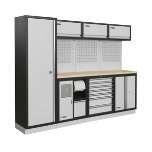 Muebles de taller modulares Fervi A007G, banco de trabajo de acero con panel perforado y cajones para herramientas para uso en garaje. - Product Image 2