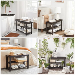 SONGMICS Easy Assembly Shoe Display Stand <strong>Bench</strong> <strong>Storage</strong> Organizer 3-tier Stable Bamboo Shoe Rack - Product Image 2