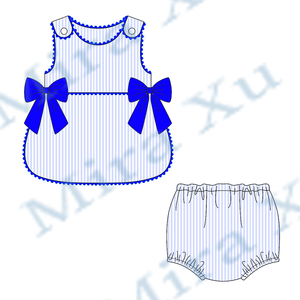 Wholesale <strong>Baby</strong> Girls Orange Bow Pumpkin Appliqued <strong>Outfit</strong> <strong>Halloween</strong> Kids Toddler diaper set Matching Striped Trim Smocked Set - Product Image 3