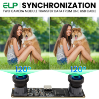 Caméra stéréo 3D ELP Global Shutter 1200P 60fps à haute vitesse, double objectif synchronisé, caméra USB grand angle sans distorsion pour la réalité virtuelle