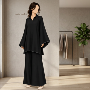 Abaya Negra de Manga Larga con Dobladillo Asimétrico, Corte Regular, Largo hasta el Suelo, Ropa Modesta para Mujeres Adultas, Uso Diario, Todas las Temporadas - Product Image 3
