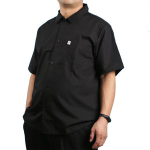 Camisa de talla grande de mezcla de algodón y poliéster sólido tejido transpirable informal negro para hombre - Product Image 2
