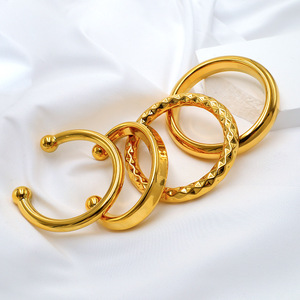 Geometric Gold Tone <b>Bangle</b> <b>Bracelet</b> Unisex Fashion Jewelry Round Design Hollow Stainless Steel <b>Bracelet</b> For Daily Wear - Product Image 1